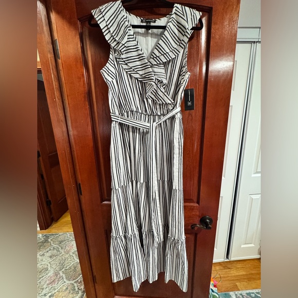 INC International Concepts Dresses & Skirts - NWT INC Striped Ruffle Maxi Dress - White & Black with gold thread